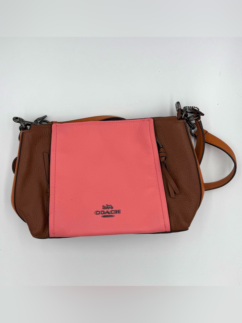 Coach Factory Marlon 1598 Colorblock Leather Crossbody Pink Brown
